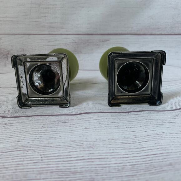 Green Frosted Glass Votive Candle Holders Set of 2 Square Metal Base 4 3/8" - Picture 16 of 16